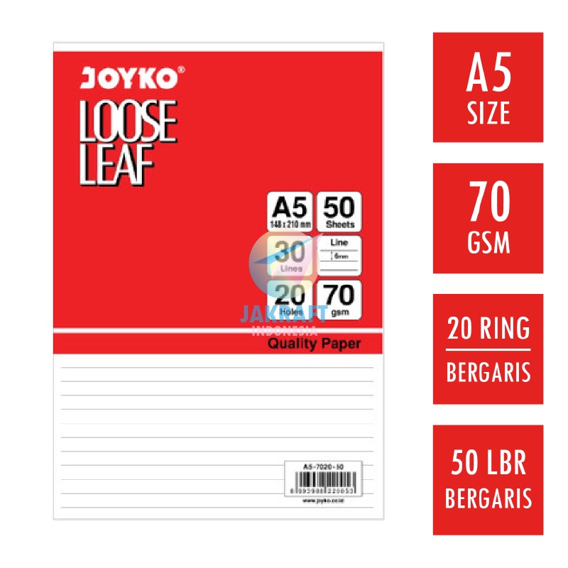 Jual 50 Pcs Kertas File Loose Leaf Joyko A5 Isi Binder Note Bergaris