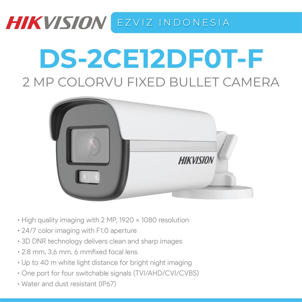 Jual HIKVISION DS2CE12DF0TF 2MP COLORVU TURBO HD FIXED BULLET CAMERA