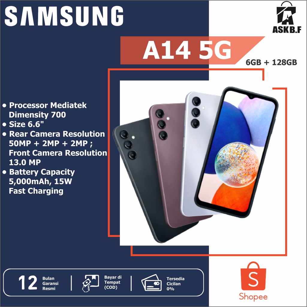 Jual Samsung Galaxy A14 5G Smartphone [6/128GB] | Shopee Indonesia