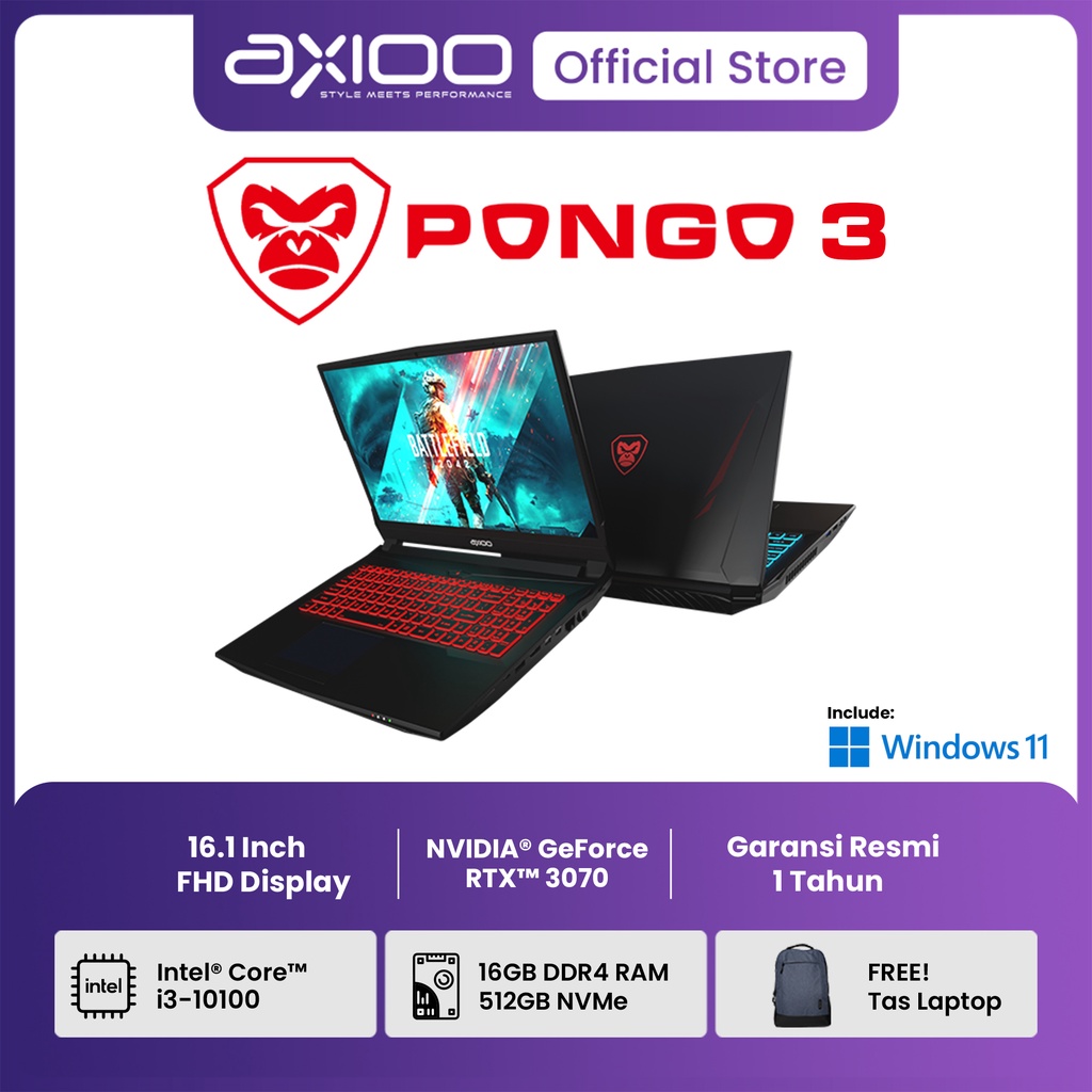 Jual Laptop Axioo Pongo 3 (RAM 16GB/ 512GB NVMe) 16,1” – Intel Core i3