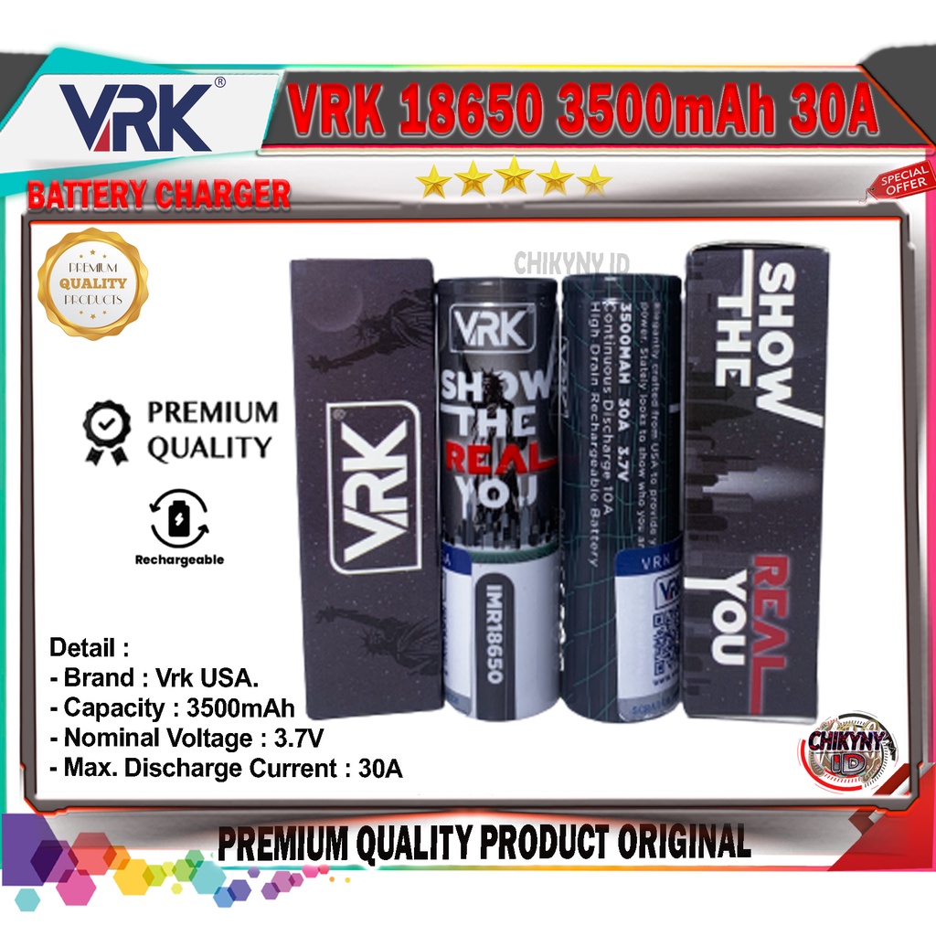 Jual BATTERY VRK BLACK 18650 3500mAh 30A ORIGINAL VRK USA | Shopee ...