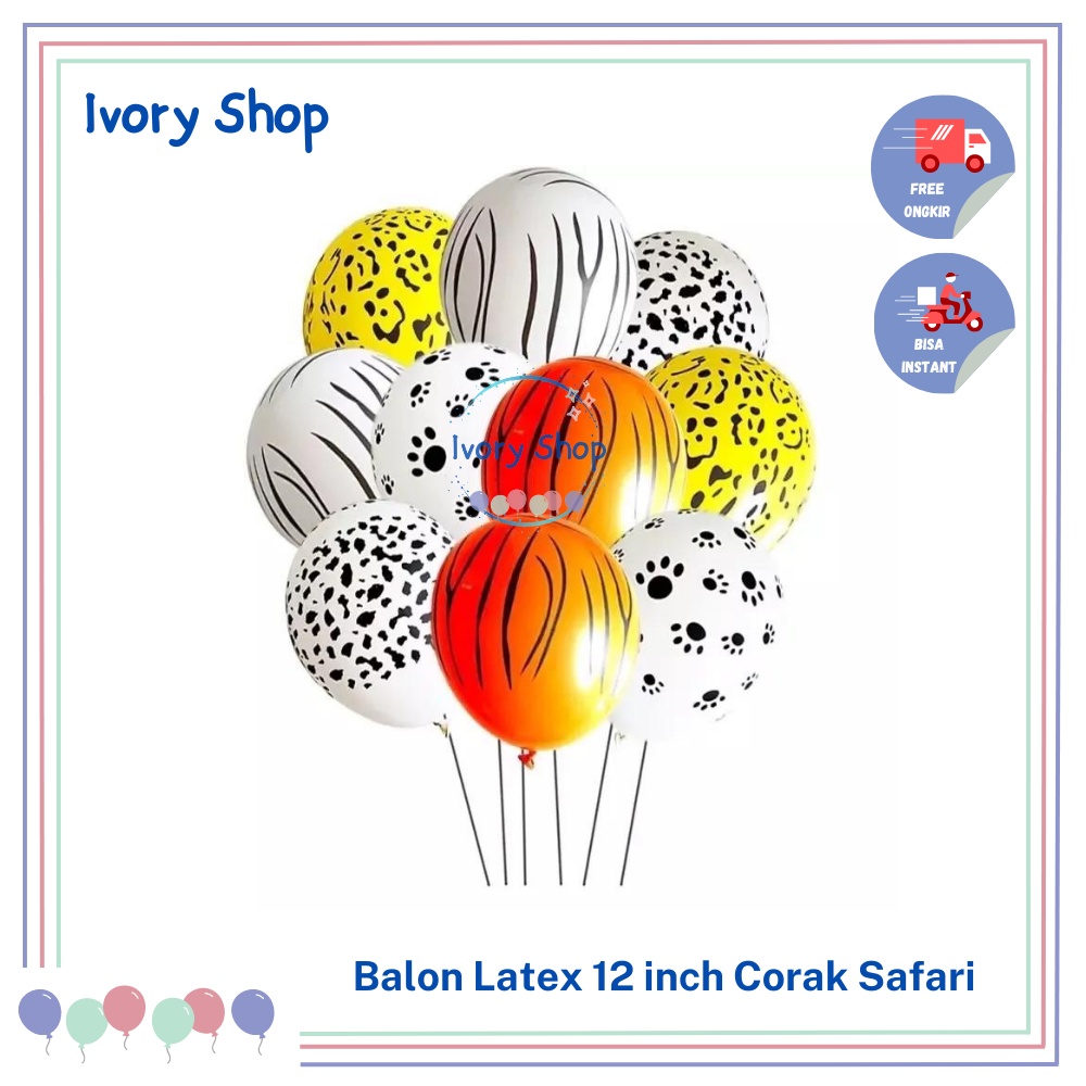 Jual Balon Latex 12 inch Corak Safari Zoo Animal motif hewan per pack ...