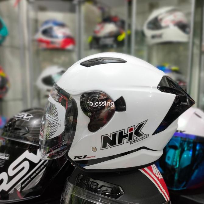 Jual NHK R1 MAX SOLID WHITE HELM OPEN FACE DOBLE VISOR | Shopee Indonesia