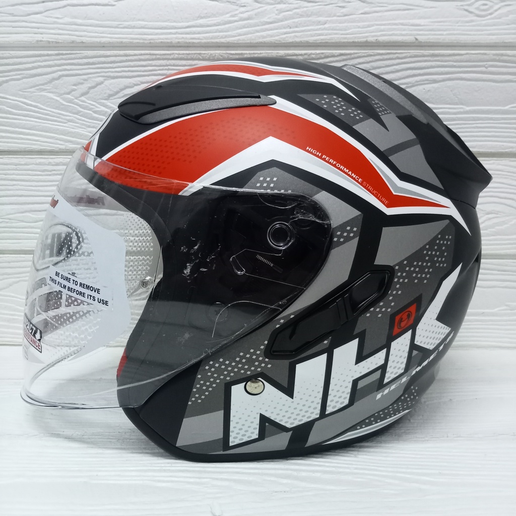 Jual NHK R1 Subject Black Red Silver Doff Double Visor Helm Half Face ...