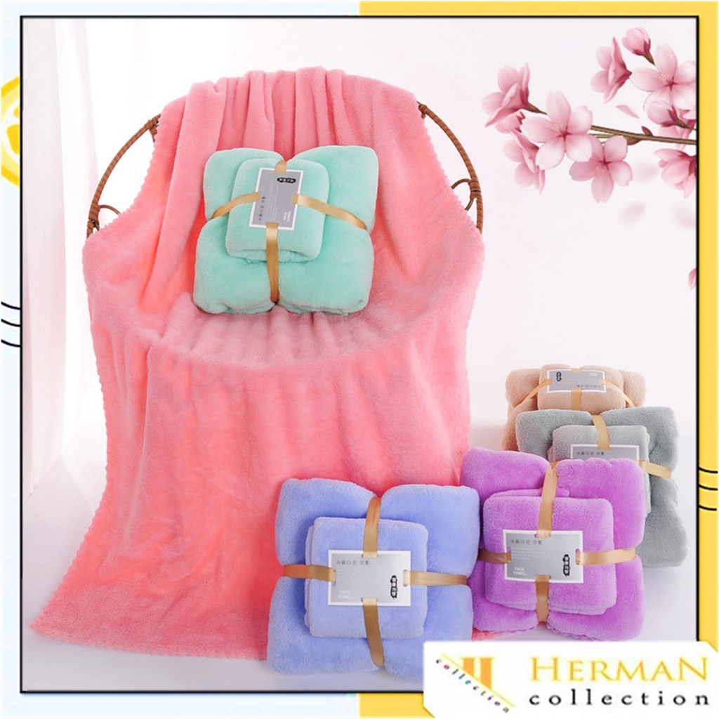 Jual HC Handuk Mandi Dewasa Set 2in1 Handuk Badan dan Wajah Lembut ...