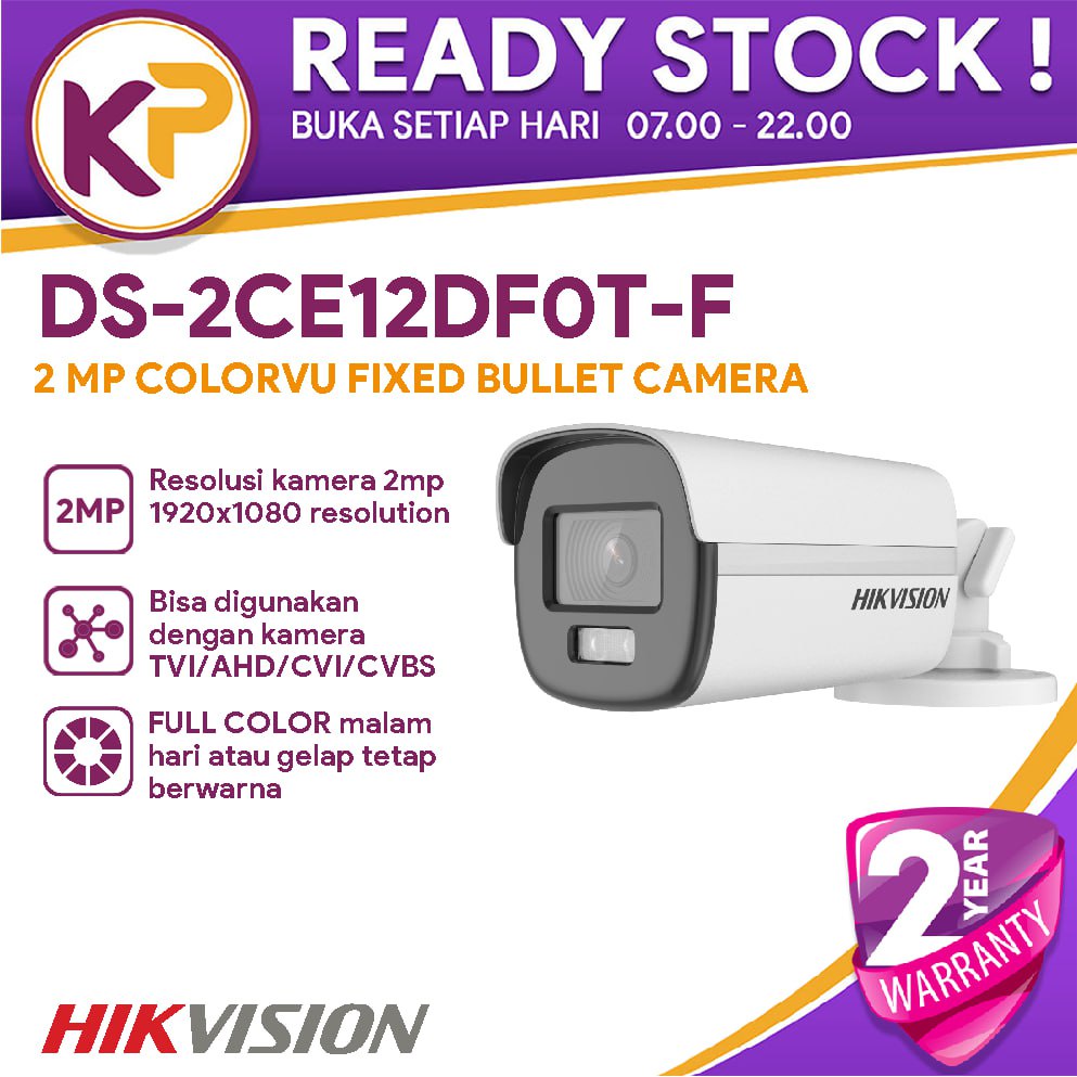 Jual HIKVISION DS2CE12DF0TF 2MP COLORVU TURBO HD FIXED BULLET CAMERA