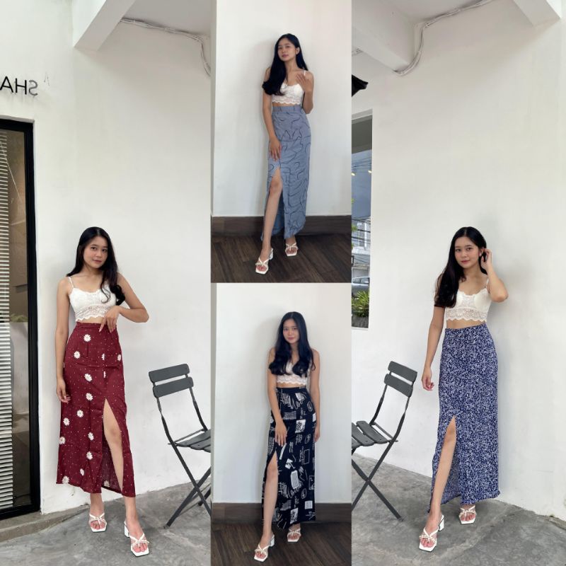 Jual Rok Belah samping panjang Rok panjang rok korea rok Motif