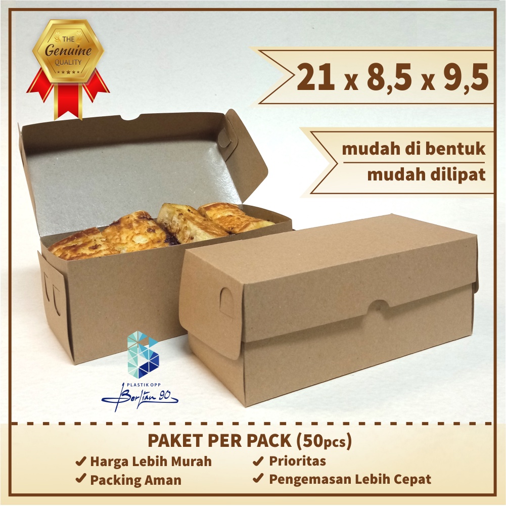 Jual ECER_Dus roti bakar Bahan Kraft 21 x 8,5 x 9,5 Dus Brownies Kraft ...