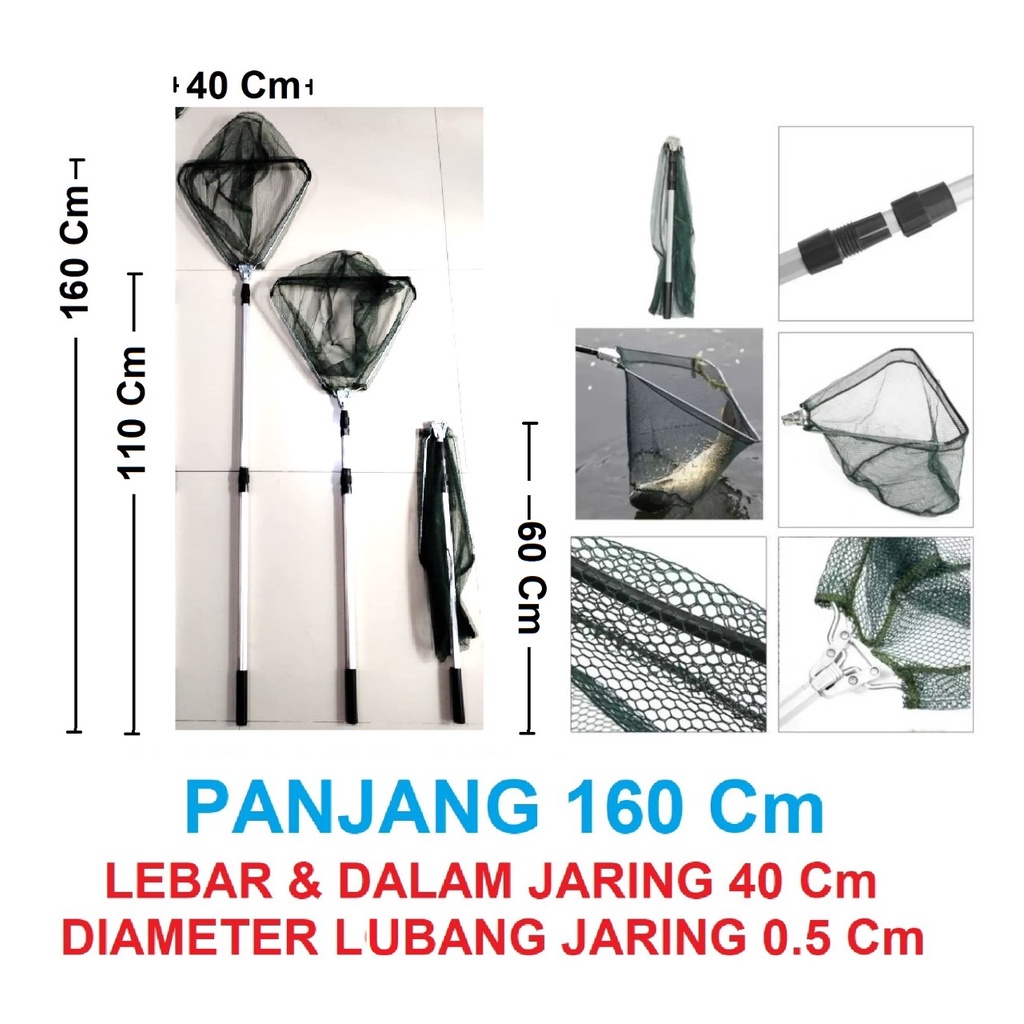 Jual Tanggok serokan jala ikan jaring ikan lipat teleskopiC aluminium ...