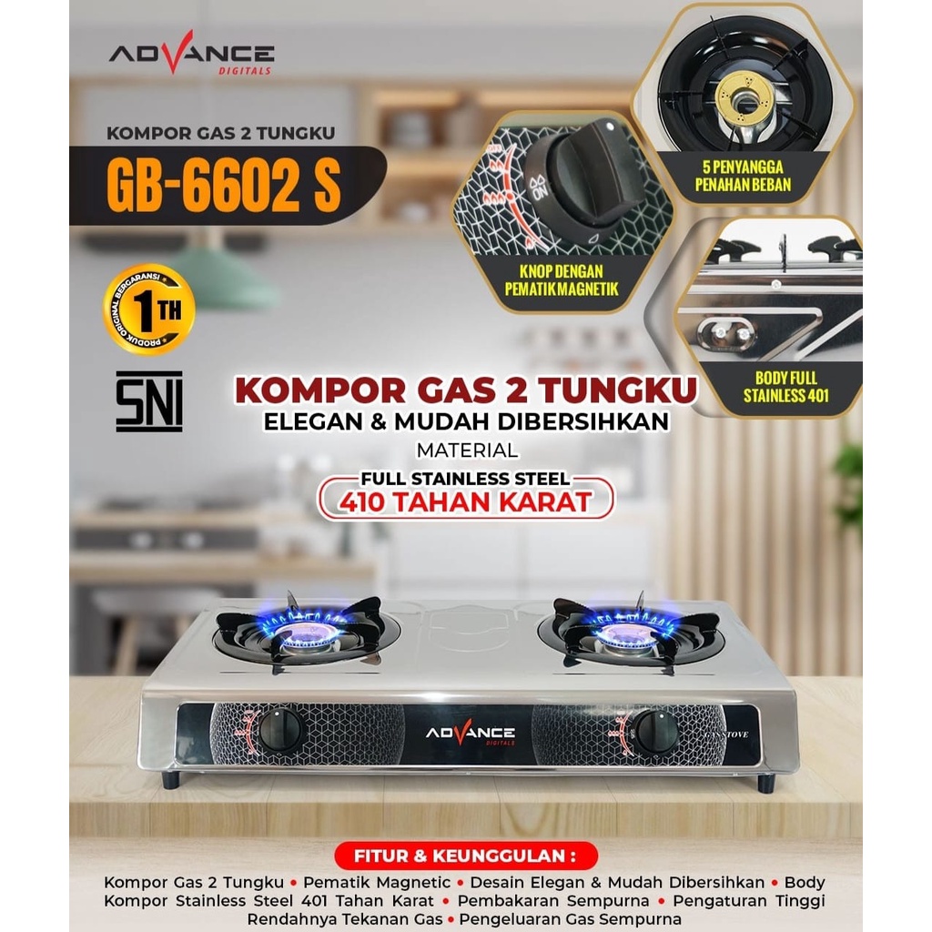 Jual Kompor Gas Advance GB-6602 S Kompor Gas 2 Tungku Stainless Steel ...