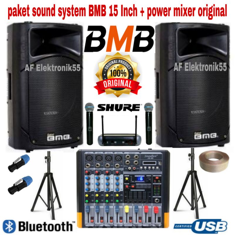 Jual Paket Sound System BMB Speaker Pasif 15 Inch + Power Mixer Original Shopee Indonesia