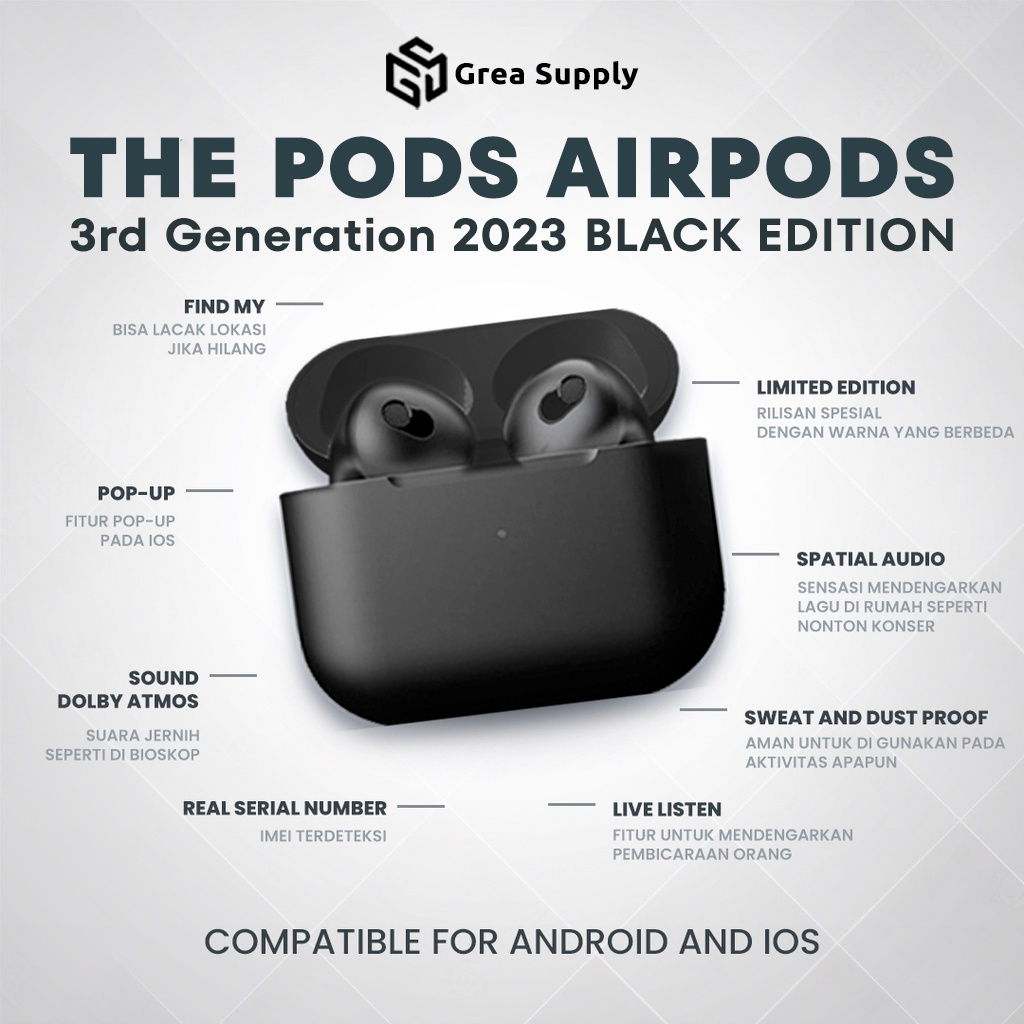 Jual The Pods Airpods 3rd Generation 2023 BLACK EDITION (IMEI & Serial Number Detectable