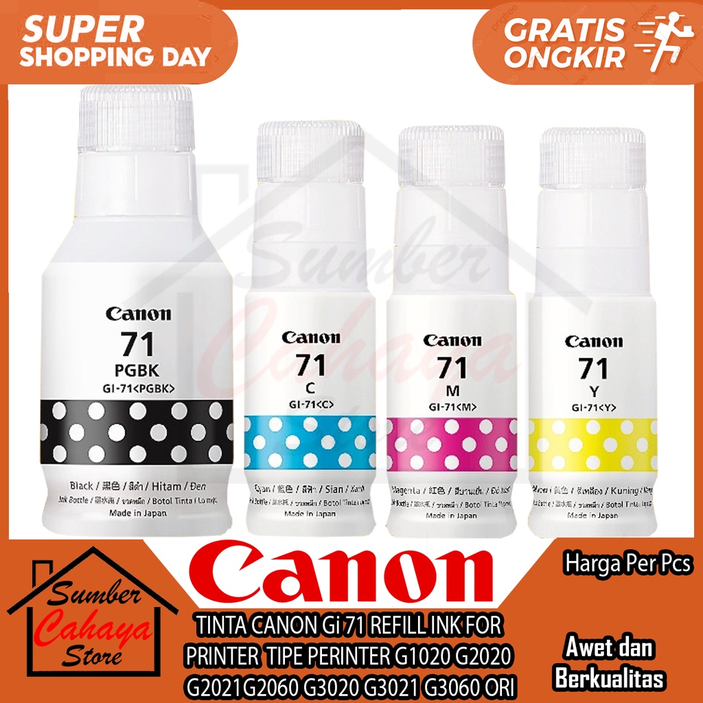 Jual TINTA CANON Gi 71 FOR PRINTER REFILL INK TIPE PERINTER G1020 G2020 G2021 G2060 G3020 G3021