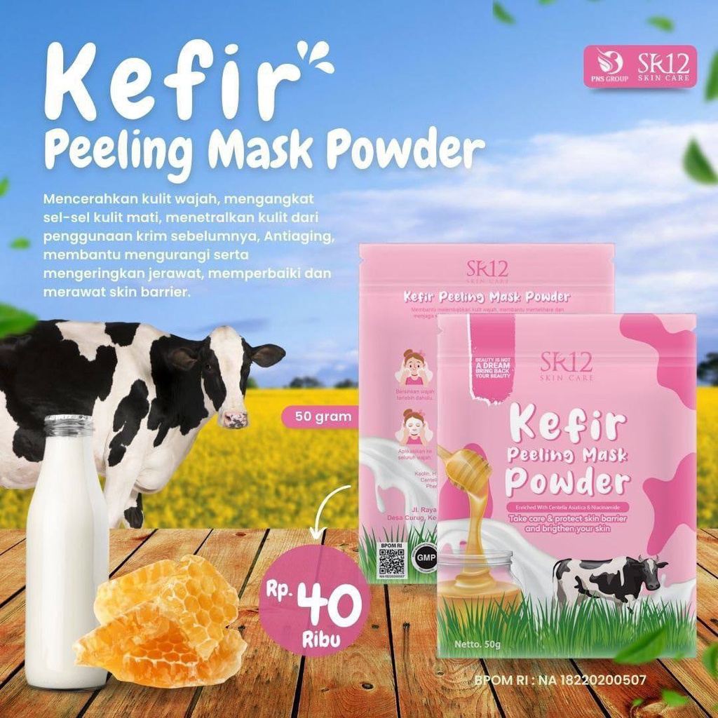 Jual KEFIR PEELING MASK POWDER SR12 BPOM/SEMUA JENIS KULIT/MASKER KEFIR