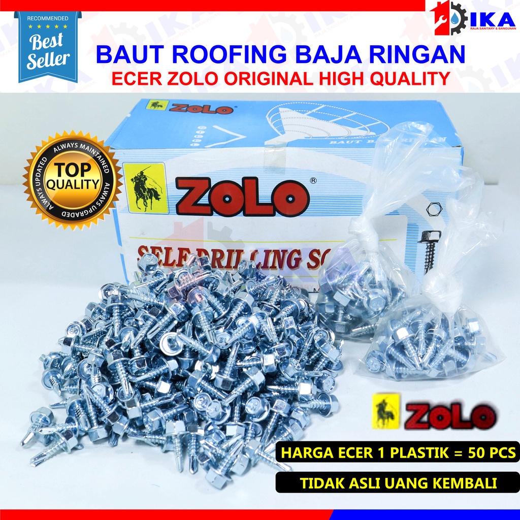 Jual Baut Roofing Baja ringan ZOLO 10 × 19 Isi 50pcs / Baut Skrup Baja ...
