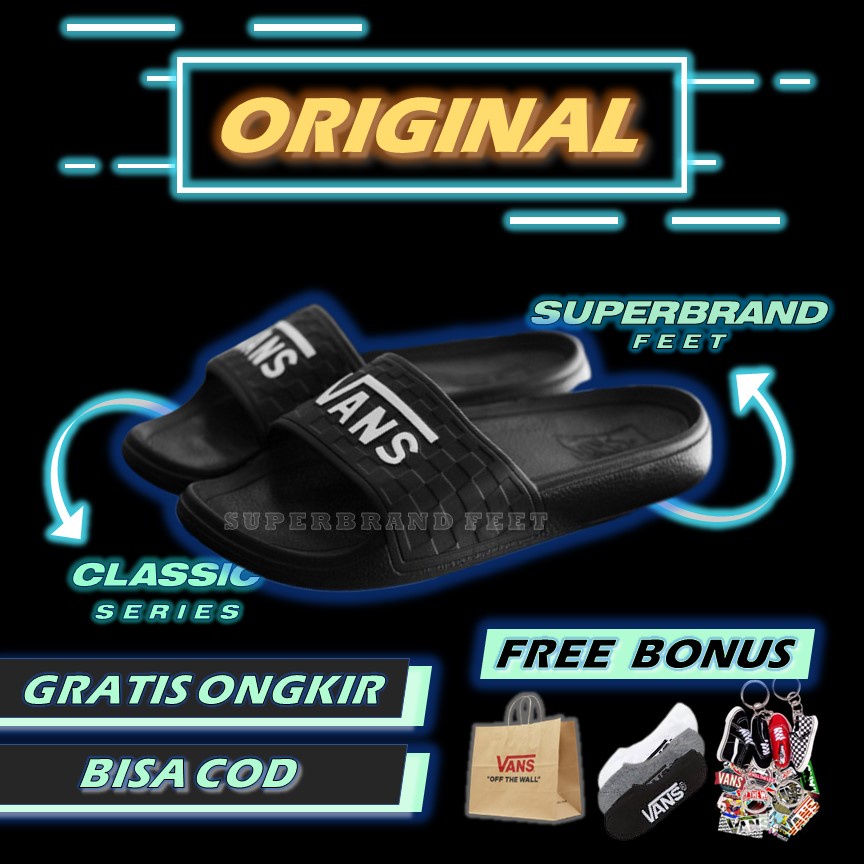 Jual Vans Slipper Slide On Emboss Checkerboard Black Original Sandals Vans Original Sendal Vans Original Shopee Indonesia