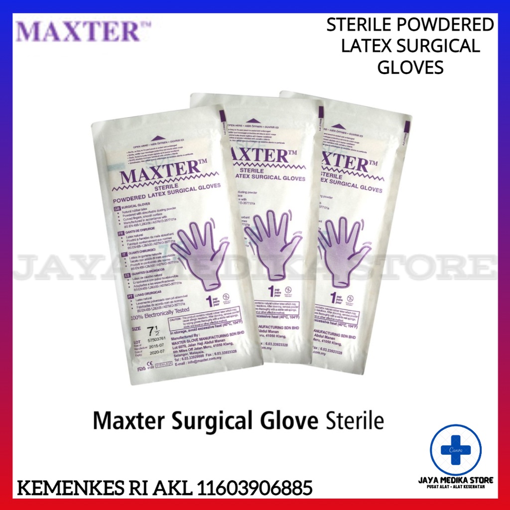 Jual Sarung Tangan Steril Maxter Handscoon Steril Powdered Latex Surgical Gloves Shopee 1197