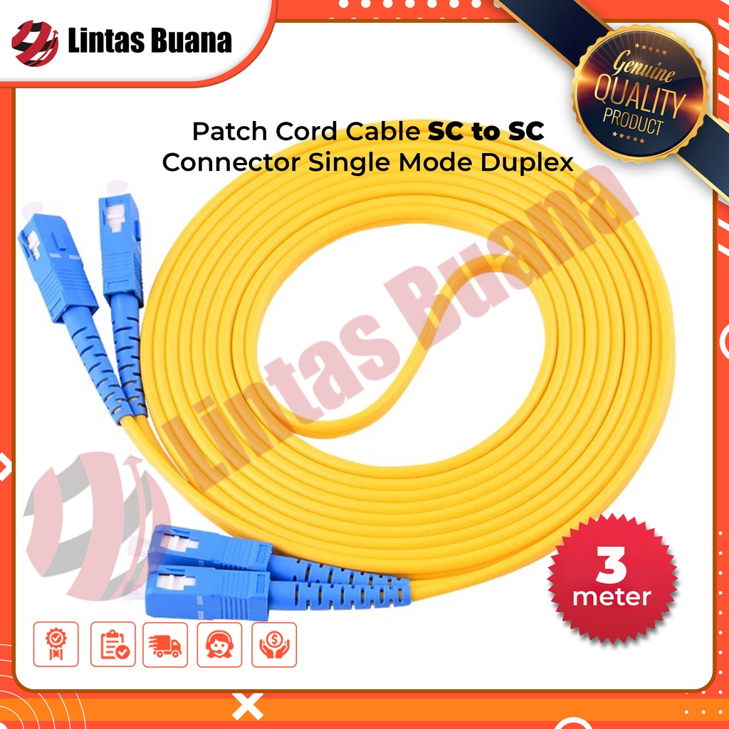 Jual Patch Cord Cable 3 Meter SC upc to SC upc Connector Single Mode ...