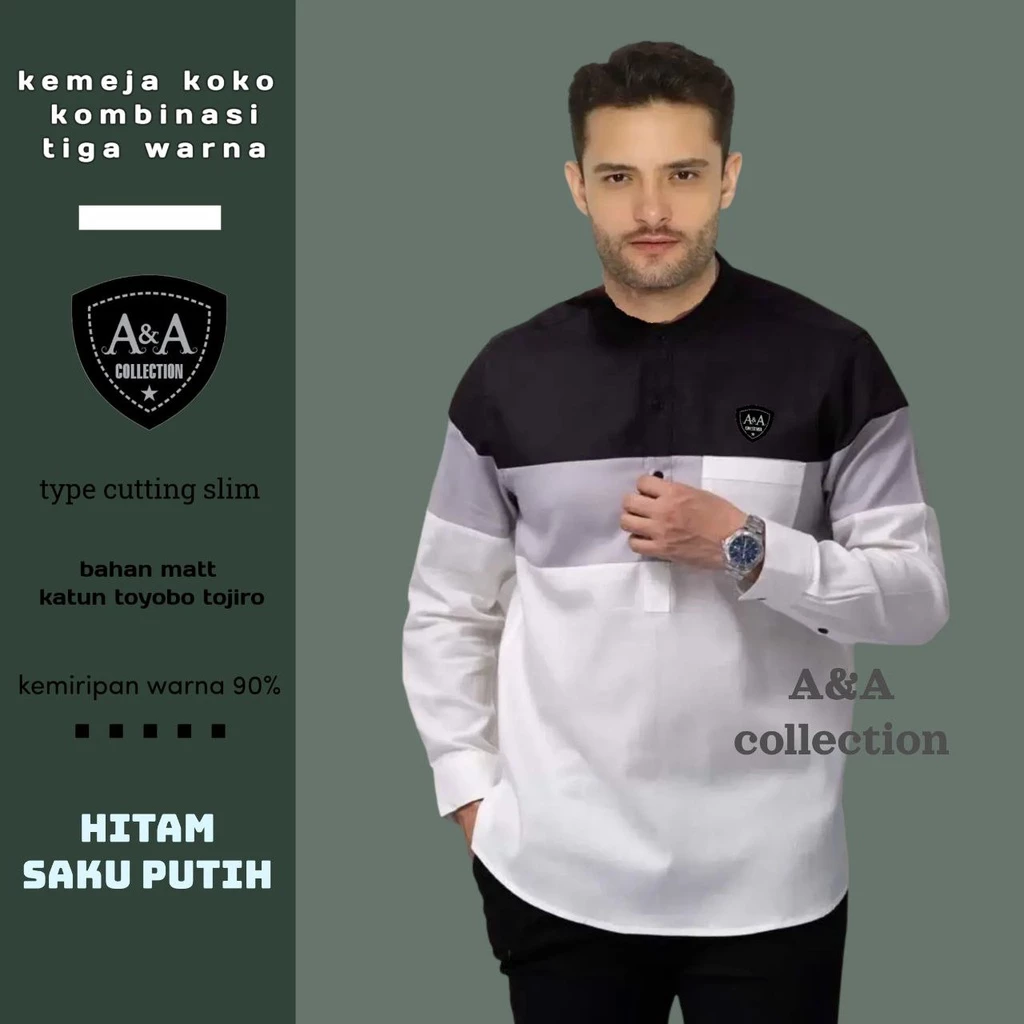 Kemeja Koko Kurta Panjang Kombinasi Tiga Warna