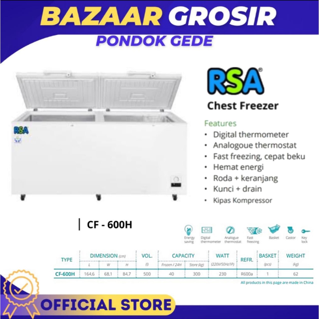 Jual CHEST FREEZER BOX RSA CF 600 H / CF600H / CF-600H FREEZER BOX ...