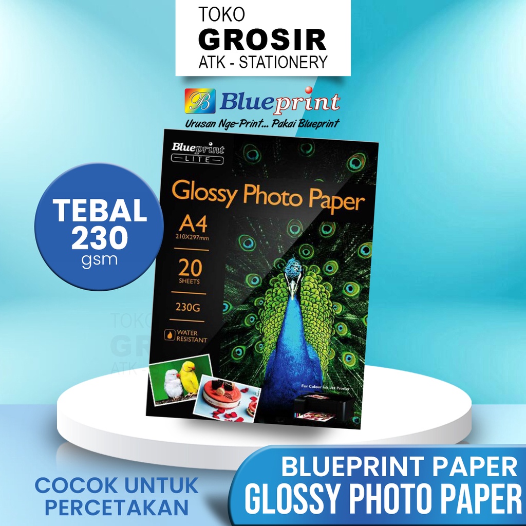 Jual Kertas Foto Glossy Photo Paper Poto BLUEPRINT Lite A4 - 10R 230 ...