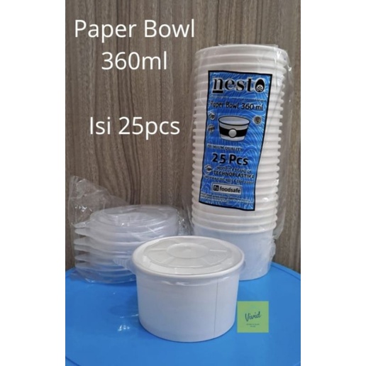 Jual Paper Bowl Rice Bowl 360ml Putih - PLUS TUTUP - Mangkok Kertas ...