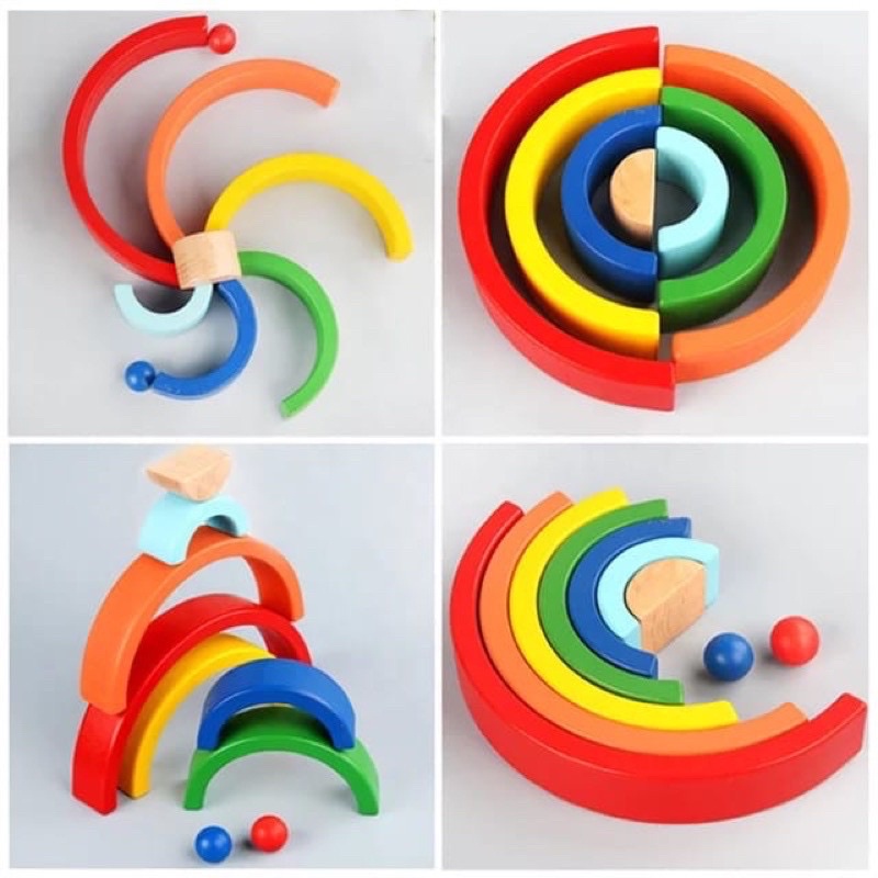 Jual Wooden Rainbow Stacking Blocks - Balok Pelangi Mainan Edukasi ...