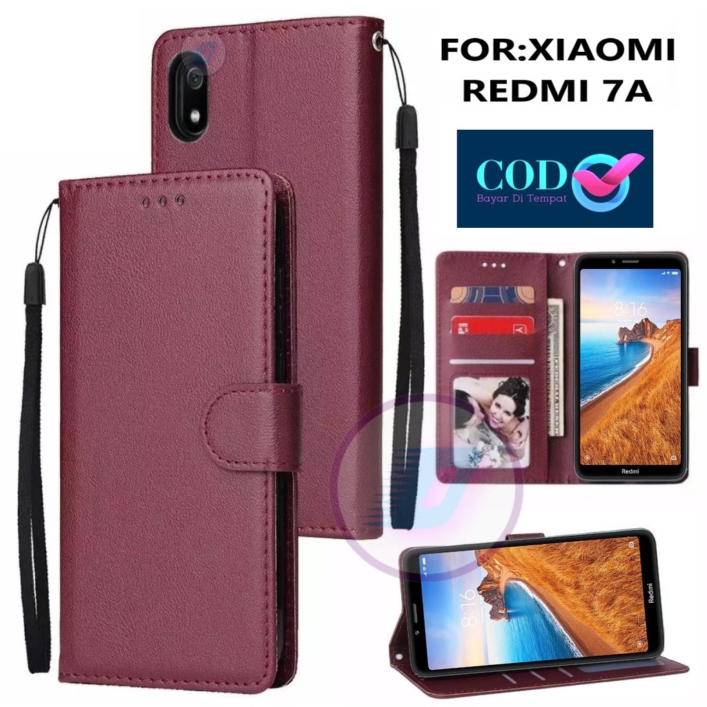 Jual XIAOMI REDMI 7A LEATHER FLIP CASE PREMIUM-FLIP WALLET CASE