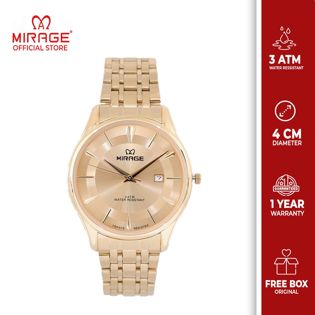 Jual Mirage Watch Jam Tangan Analog Pria Formal Casual Gold Stainless