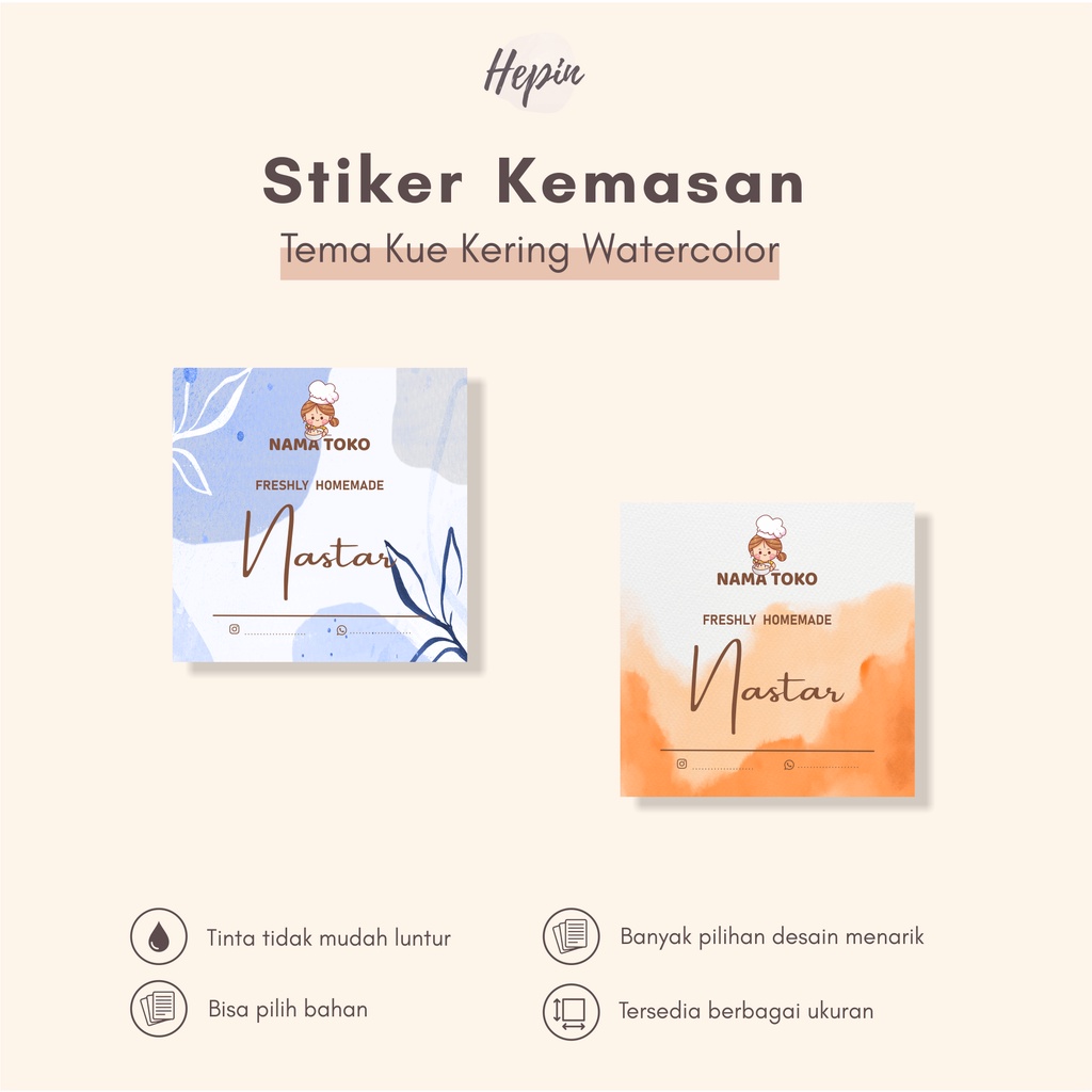 Jual Cetak Label Kemasan Kue Kering Murah Tema Watercolor Label Nastar Kastangel Putri Salju