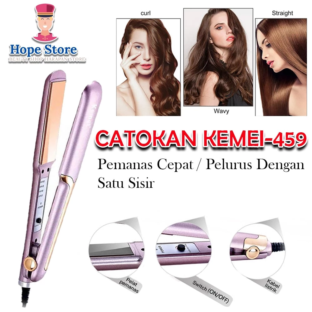 Hope Store - Kemei 459 Catokkan Rambut Lurus Temperatur Suhu Ionic | AutoStock