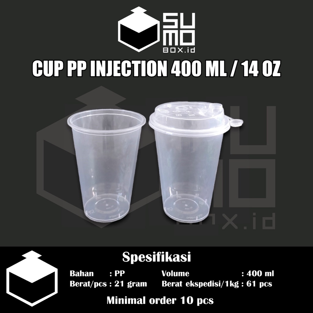 Jual Gelas Plastik 400ml Tutup Pp Cup Injection Reusable Thinwall 14oz Tebal Boba Cheese Tea 2529
