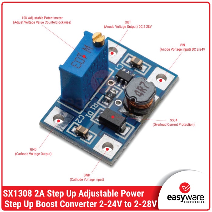Jual Step Up 2A SX1308 Step Up Adjustable Power Module 2-28V 2A ...