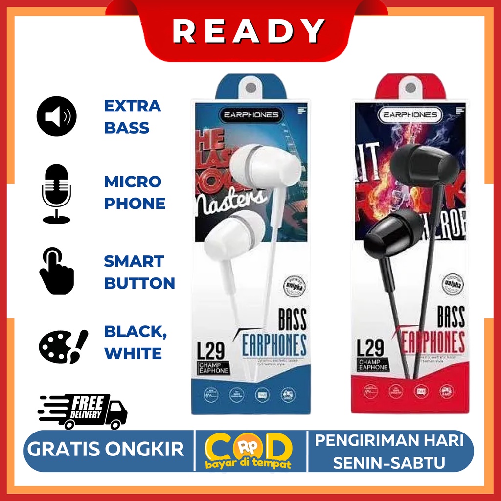 HEADSETE ARPHONE L29 PURE SOUND EXTRA BASS HITAM PUTIH - Main Image