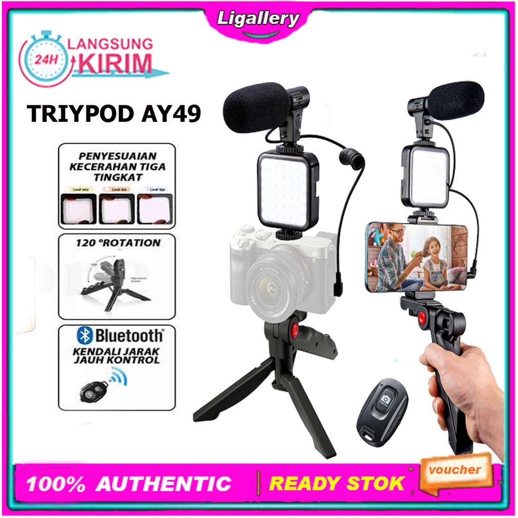 Jual Vlogging KIT Paket Vlog 5in1 AY49 LED Video Light Phone