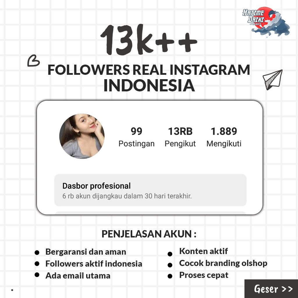 Jual JUAL AKUN 1G 13RB FOLLOWERS AKTIF EMAIL LENGKAP Shopee Indonesia