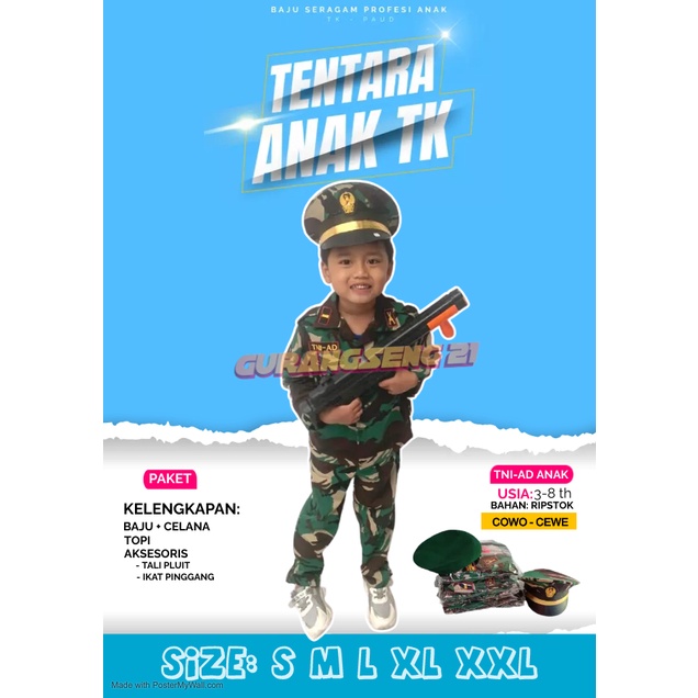 Jual Baju Tentara Anak Laki Laki Perempuan Kostum Anak TNI AD Seragam ...