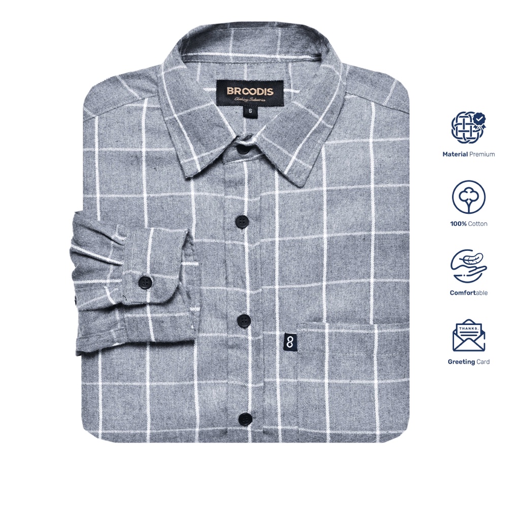 Jual Broodis Kemeja Flannel Chester Grey Lengan Panjang Shopee Indonesia