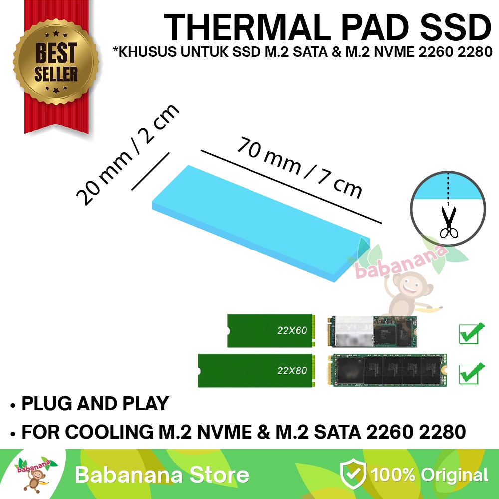 Jual Ssd M.2 Thermal pad 70mm x 20mm x 1.0mm cooler cooling pendingin
