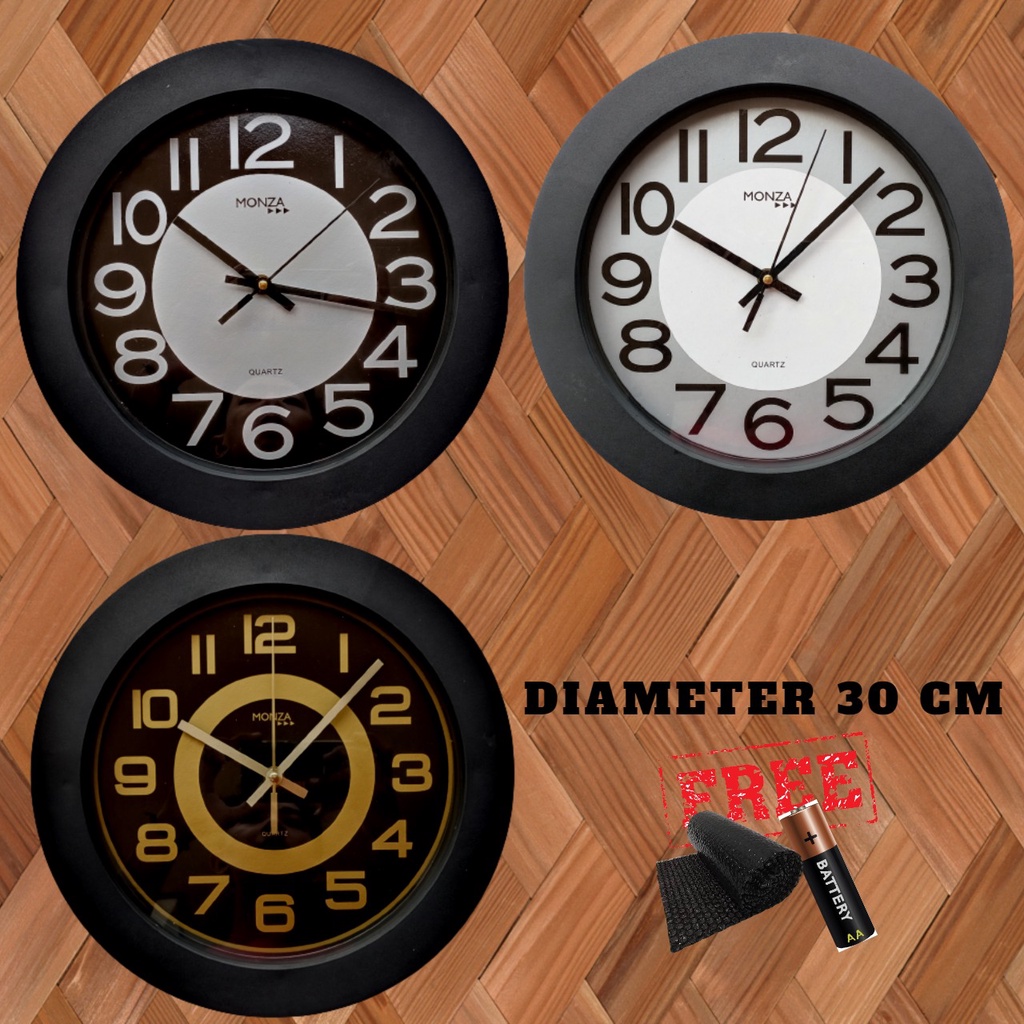 Jual Jam Dinding Besar Minimalis Elegant Black Gold Silver Diameter 30cm Monza 989 Shopee
