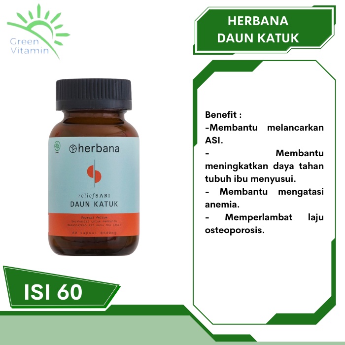Jual HERBANA Relief Sari Daun Katuk 60 Kapsul Asi Booster Suplemen