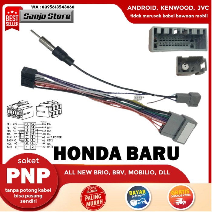 Jual Kabel Audio Soket Pnp Headunit Android Honda Baru Brio Brv Mobilio