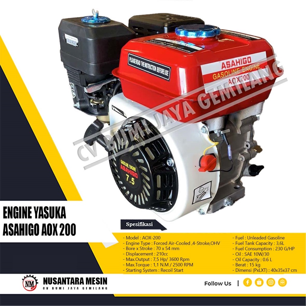 Jual MESIN PENGGERAK ASAHIGO AOX 200 6,5HP | Shopee Indonesia