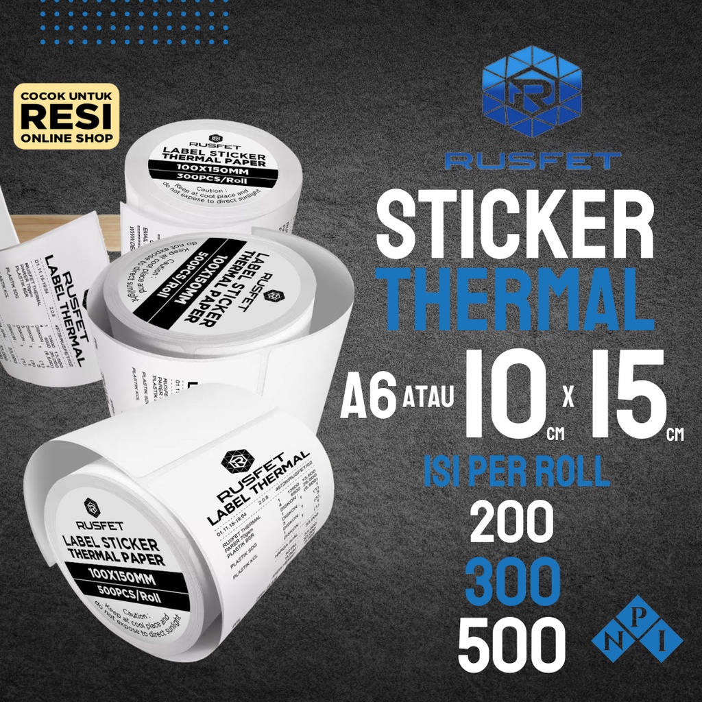 Jual RUSFET Label Barcode 100 X 150 Kertas Sticker THERMAL 100x150 mm ...