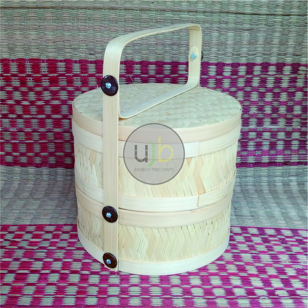 Jual rantang makanan bentuk bulat dari bambu diameter 25 cm susun 2 ...
