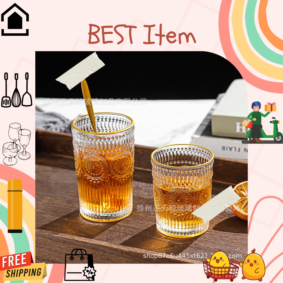 Jual Gos Vintage Retro Gelas Kaca Kristal Gelas Estetik Aesthetic Unik Cantik Drinking Glass 9728