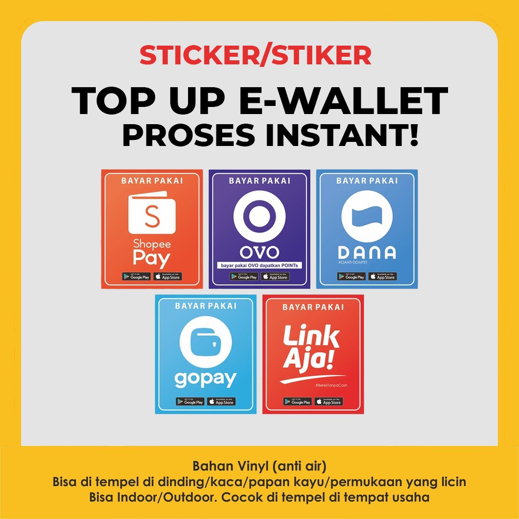 Jual Kertas Stiker Top Wallet Gopay Dana Ovo Vinyl Apa Saja Bisa