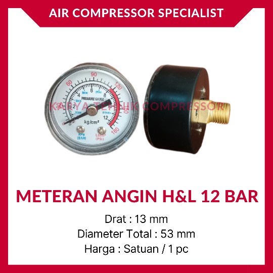 Jual Meteran Angin Manometer Pressure Gauge Kompresor Udara H&L Tekanan ...