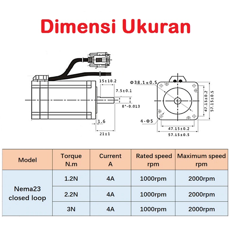 Jual [HAEBOT 2] Kit Motor Stepper Nema 23 Nema23 Closed Loop 3Nm HBS57H ...