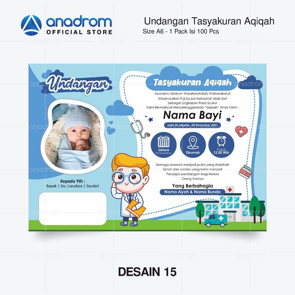 Jual Undangan Aqiqah Untuk anak Laki - Laki | 1 Paket Isi 100 PCS
